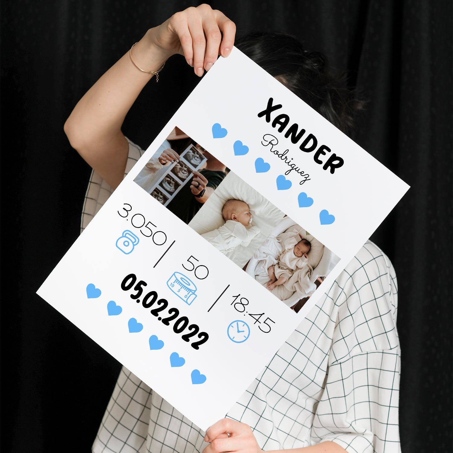 Poster Personalizzato per Neonato con Statistiche di Nascita e Foto
