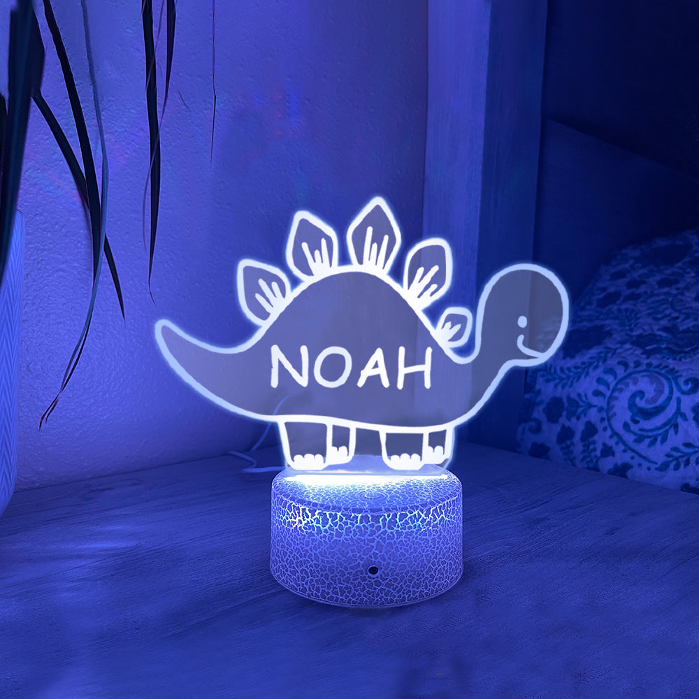 Luce Notturna a LED Personalizzata con Nome a Forma di Dinosauro