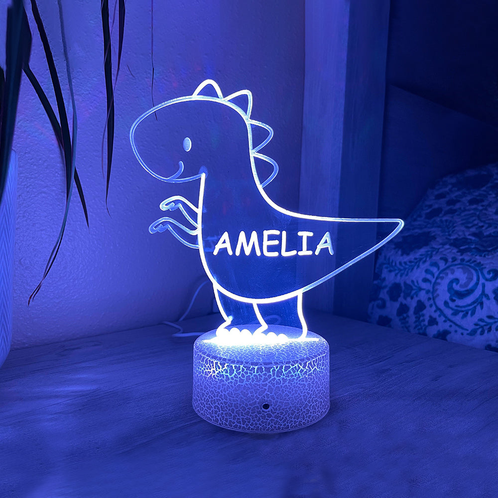 Luce Notturna a LED Personalizzata con Nome a Forma di Dinosauro