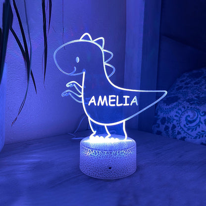 Luce Notturna a LED Personalizzata con Nome a Forma di Dinosauro