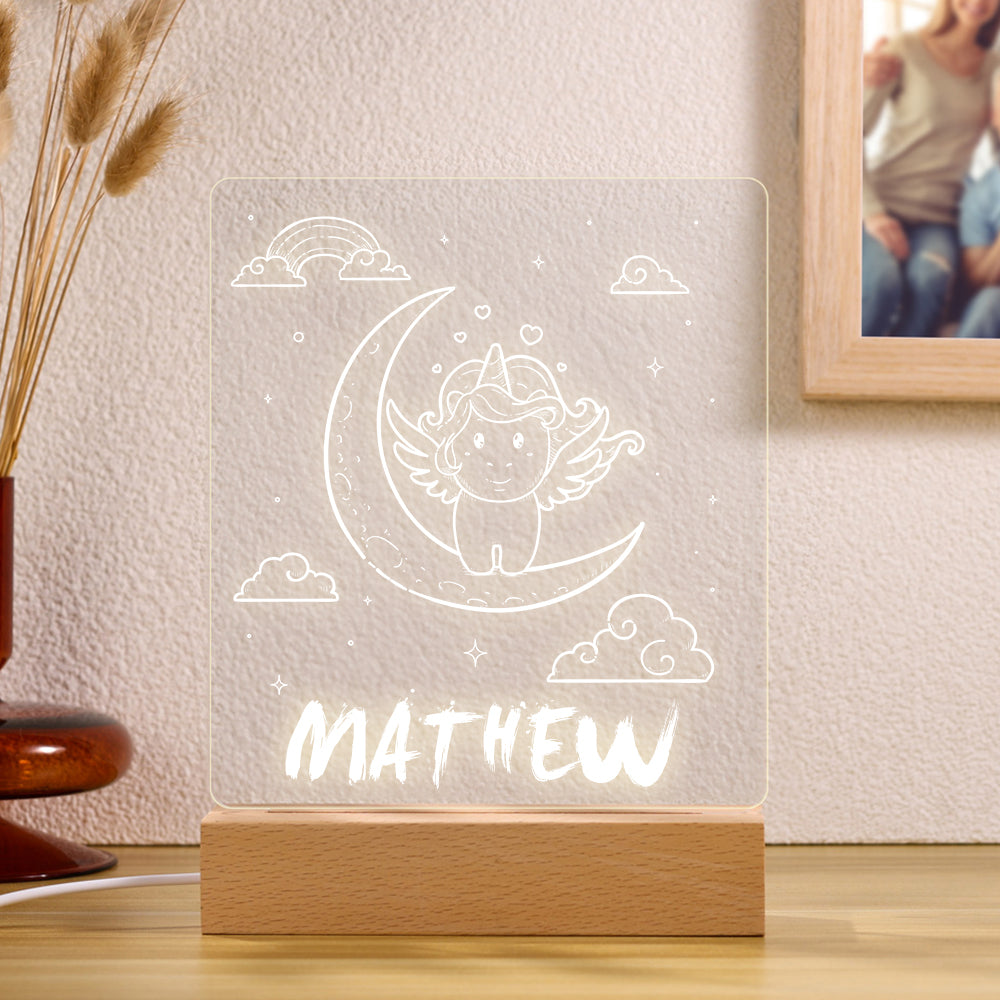 Luce Notturna Personalizzata per Bambini con Nome Cielo e Unicorno