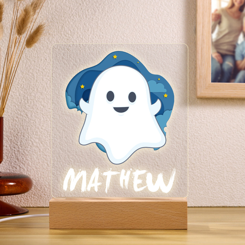Luce Notturna Personalizzata per Bambini con Nome e Fantasma