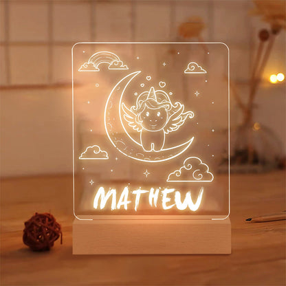 Luce Notturna Personalizzata per Bambini con Nome Cielo e Unicorno