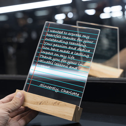 Targa Trasparente Personalizzata con Nota