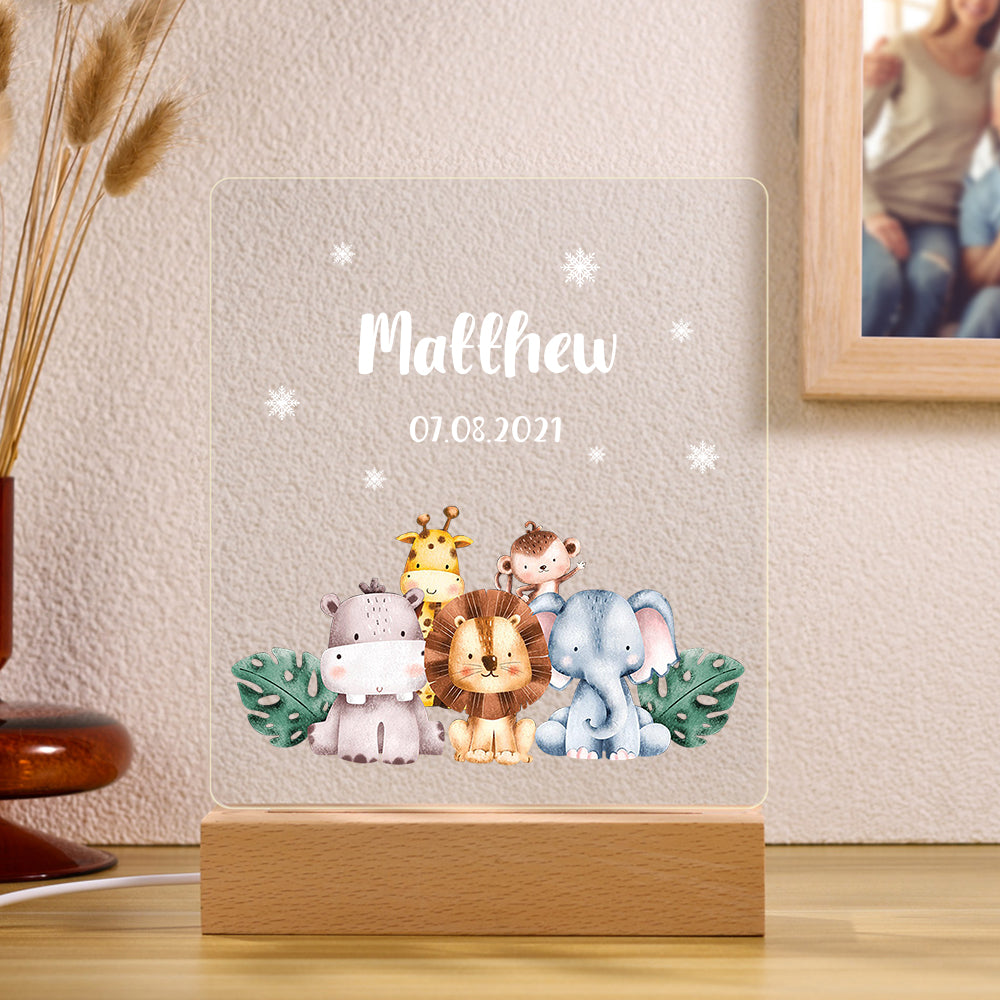 Luce Notturna Personalizzata per Bambini con Nome e Animali