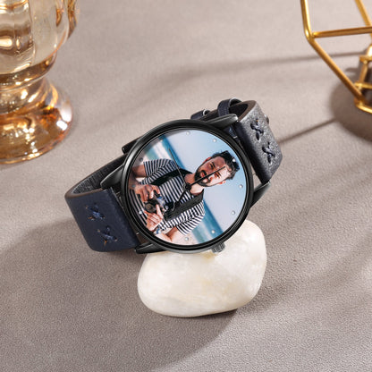 Orologio Personalizzato con Foto e Cinturino in Pelle Nera