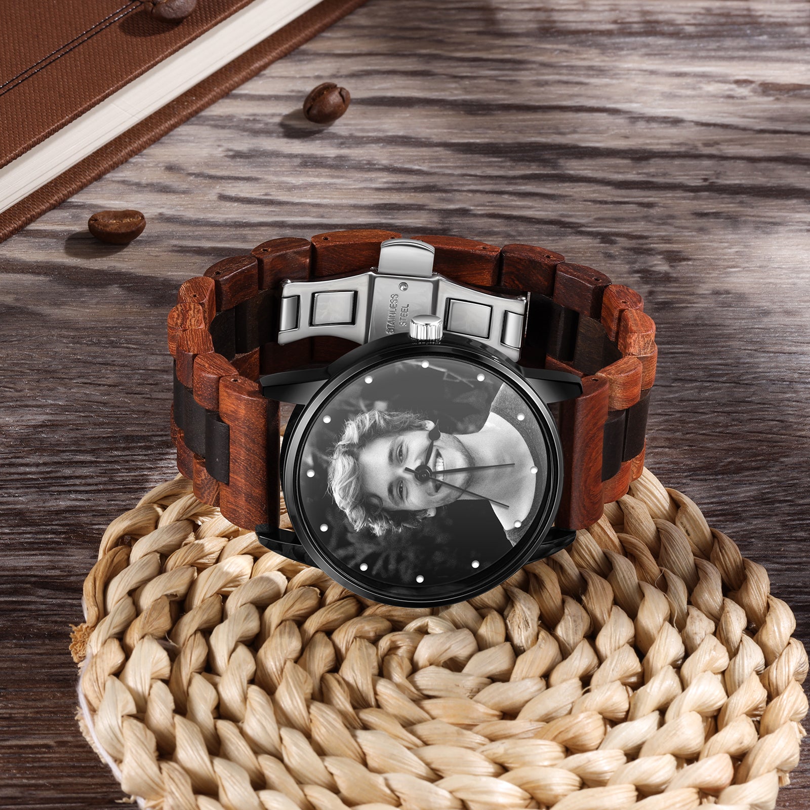 Orologio Personalizzato con Foto per Uomo con Cinturino in Legno